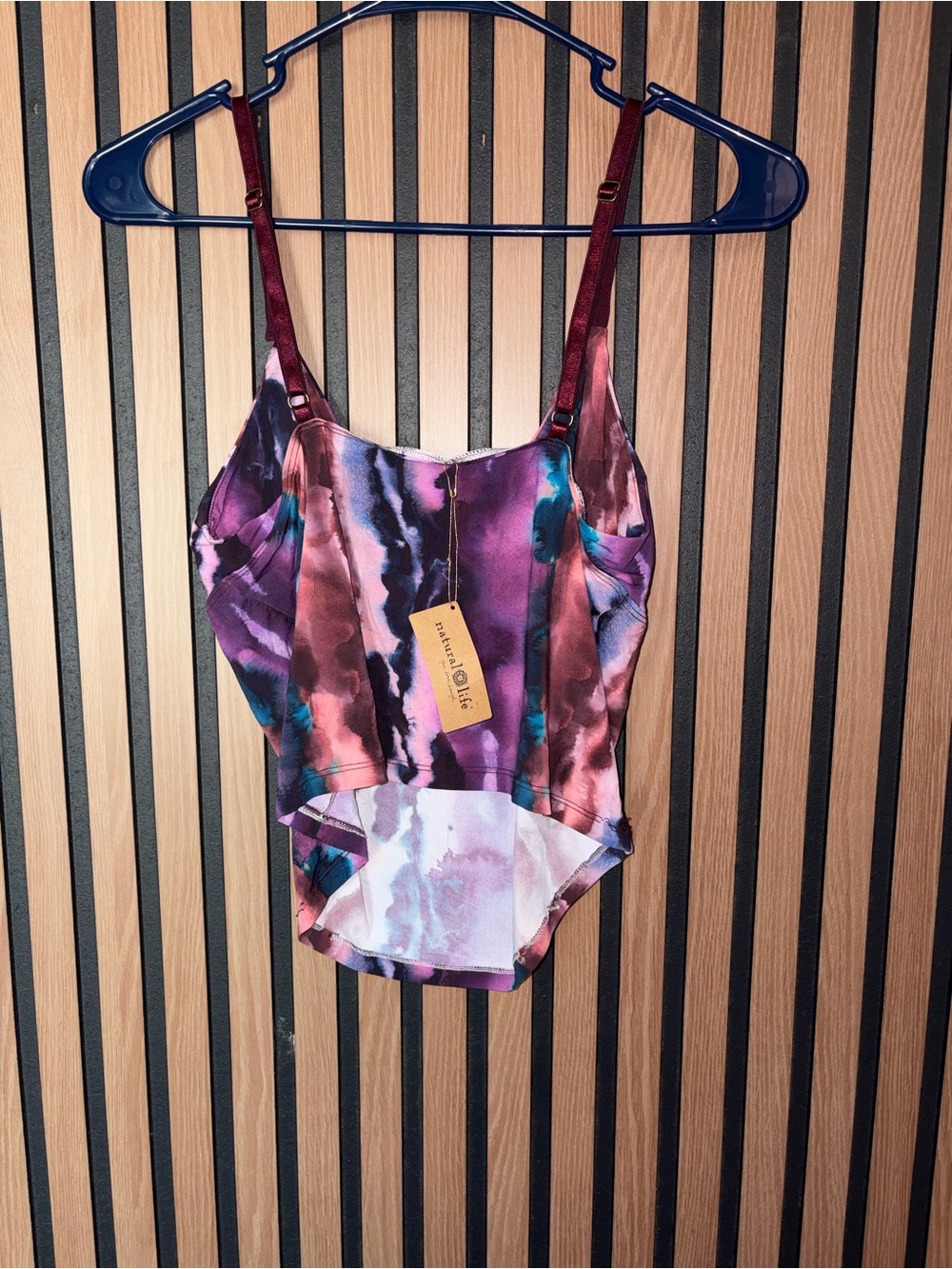 NATURAL LIFE Purple Multicolor Satin Cami with Abstract Watercolor Print - Picture 2 of 4